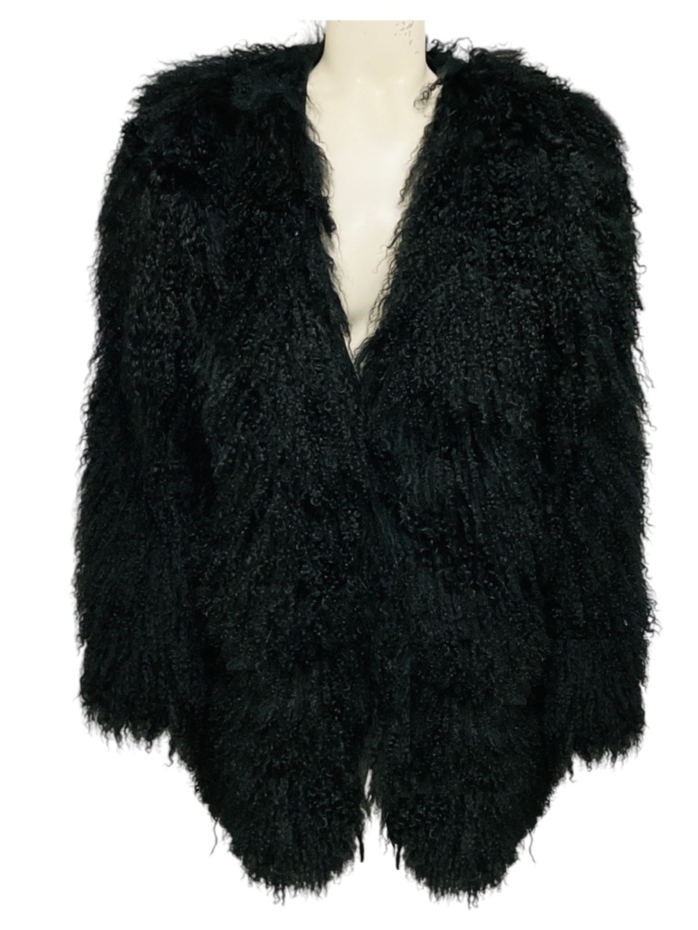 RETROFETE BLACK MONGOLIAN LAMB FUR COAT